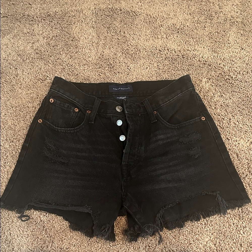 Aeropostale Black Distressed Jean Shorts